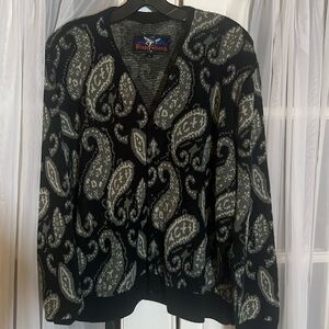Vintage Proper Gang Paisley Cardigan Sweater Men’s Size Medium Black Grey